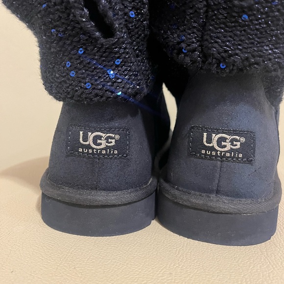 - UGG Australia Nyla  Navy Blue Suede Sparkle Knit Boots Women’s Size 9 - Picture 8 of 11
